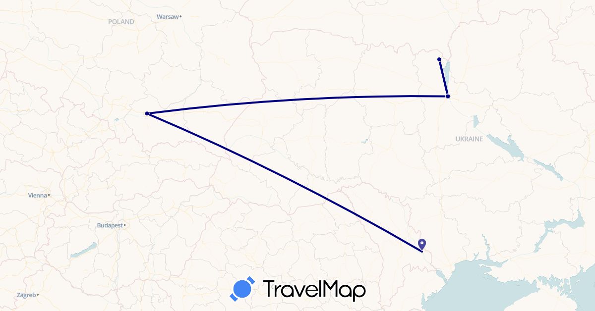 TravelMap itinerary: driving in Moldova, Poland, Ukraine (Europe)